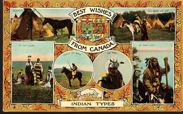 Postcard 17894 The Valentine & Sons' Publishing Co., Ltd (Publisher) . Best wishes from Canada Indian Types. Montreal: Toronto: The Valentine & Sons' Publishing Co., Ltd. Montreal and Toronto, c1910. Courtesy of Peel's Prairie Provinces.